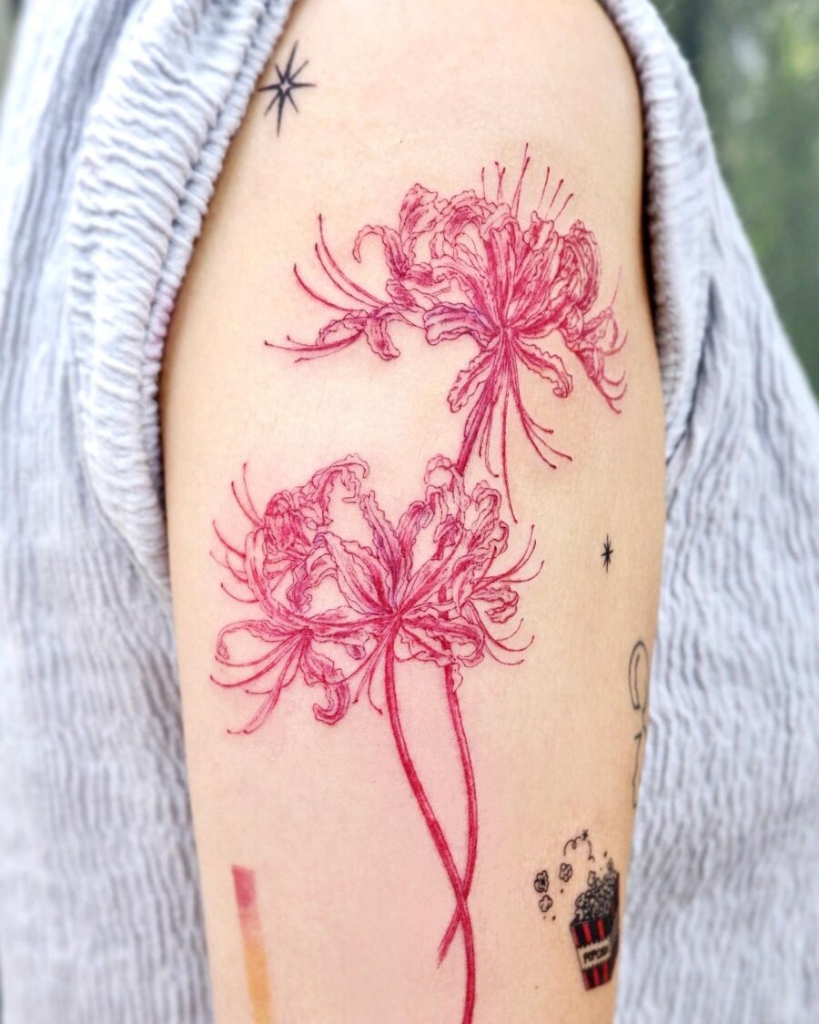 Stunning Red Ink Floral Tattoo Design Tattoo Design