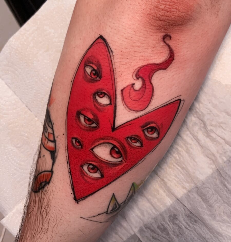 Vibrant flames intertwine in red ink art Tattoo Design
