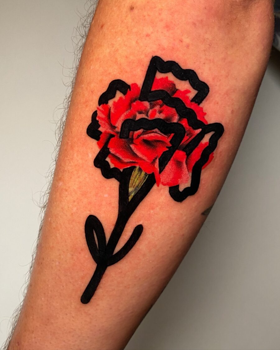 Vibrant Red Ink Floral Tattoo Design Tattoo Design