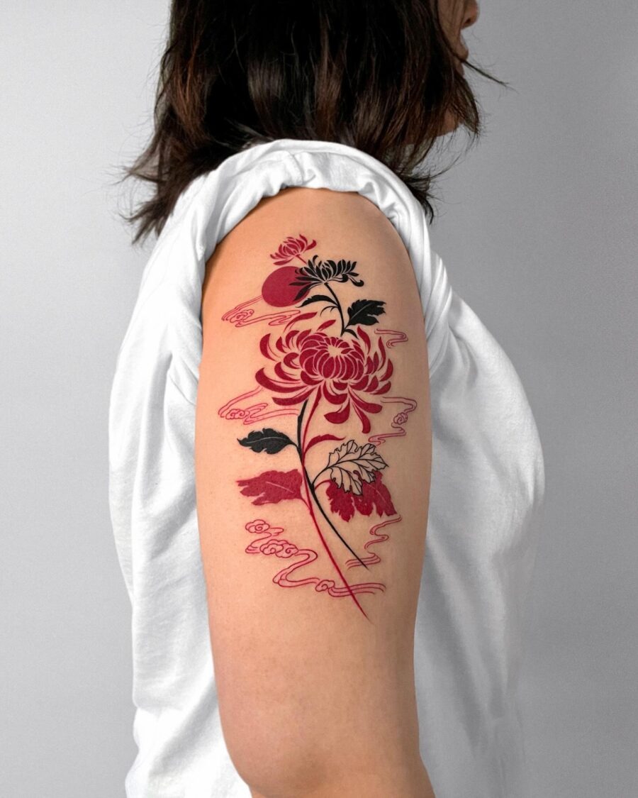 Vibrant Red Ink Tattoos with Bold Designs Tattoo Design