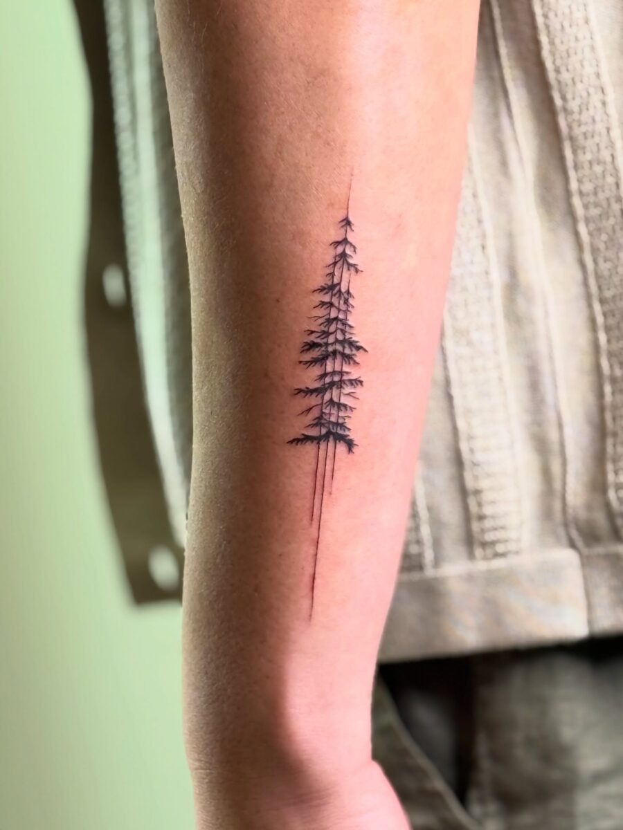 Elegant black ink redwood tree tattoo design Tattoo Design