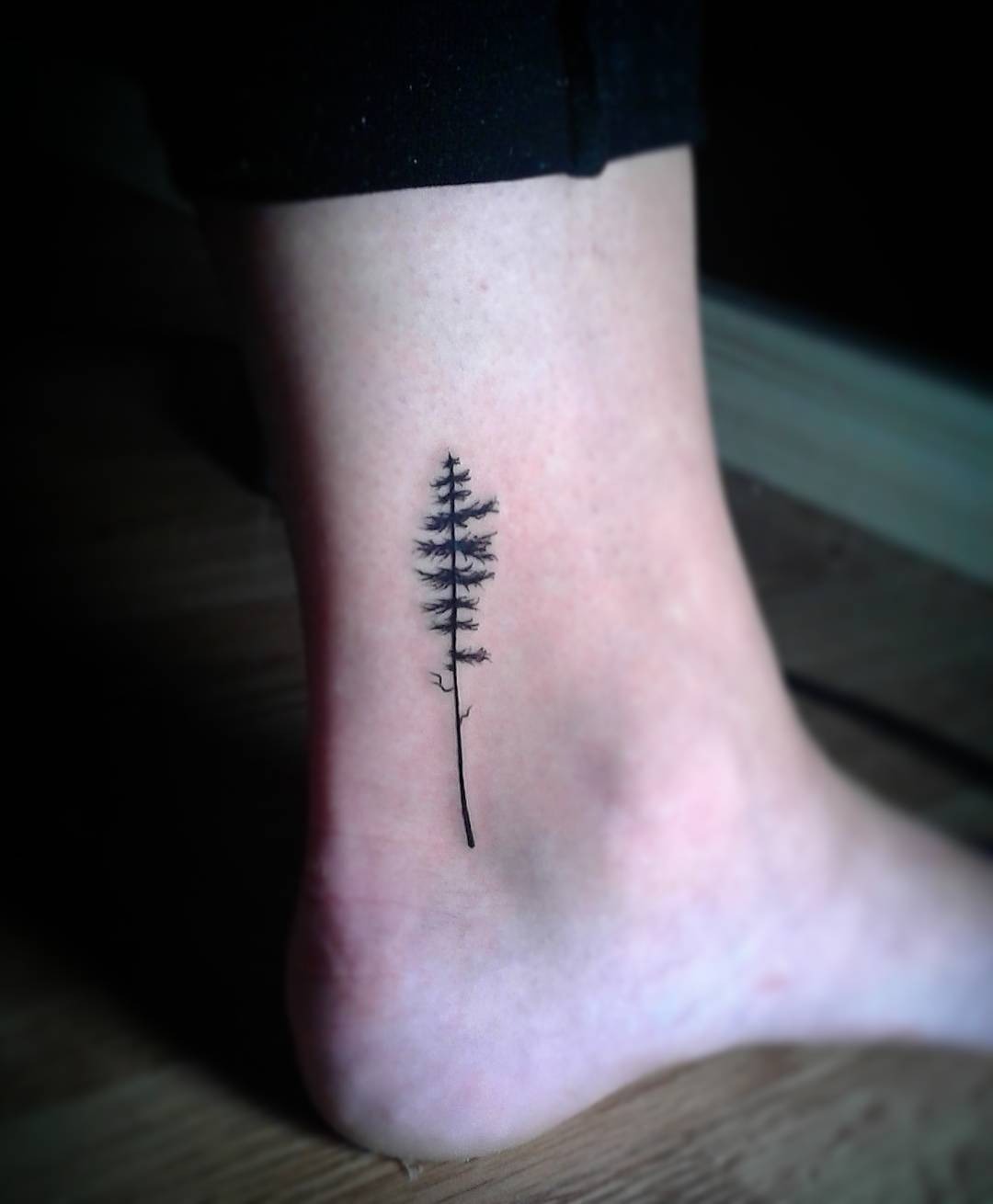 Elegant minimalist redwood tree ankle tattoo Tattoo Design