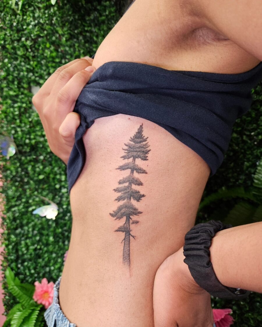 Elegant redwood tree tattoo on the side Tattoo Design