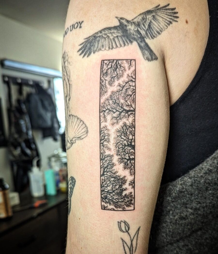 Intricate black ink redwood tree tattoo Tattoo Design