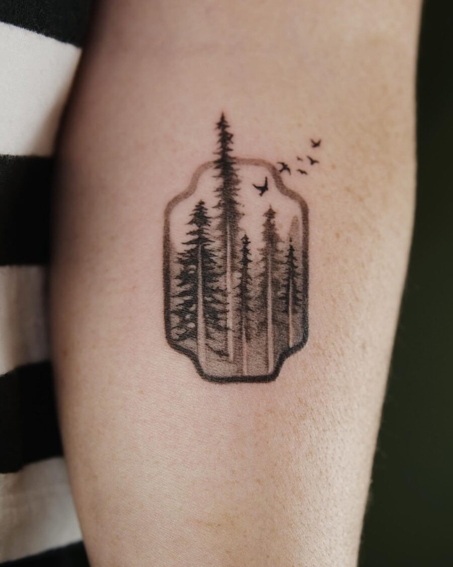 Intricate blackwork redwood tree tattoo design Tattoo Design