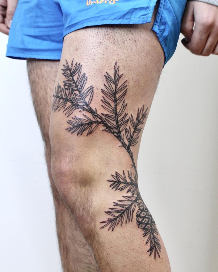 Intricate Redwood Tree Tattoo on Leg Tattoo Design