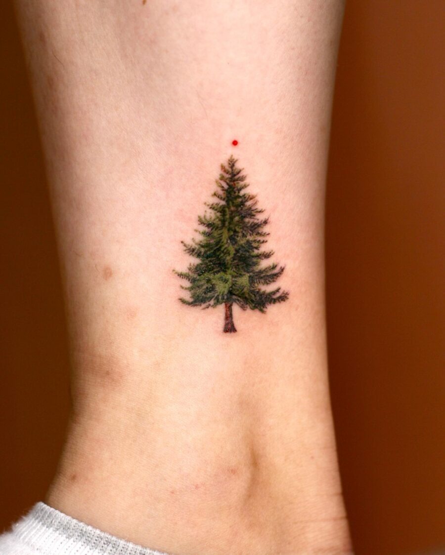 Minimalist Redwood Tree Tattoo on Ankle Tattoo Design
