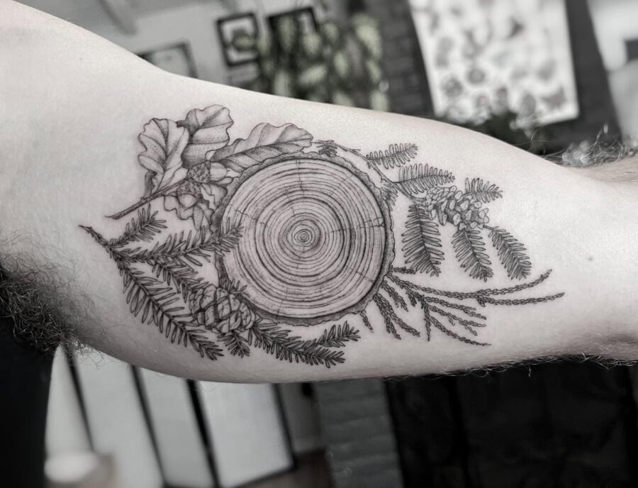 Nature-inspired redwood tree tattoo with detailed textures Tattoo Design