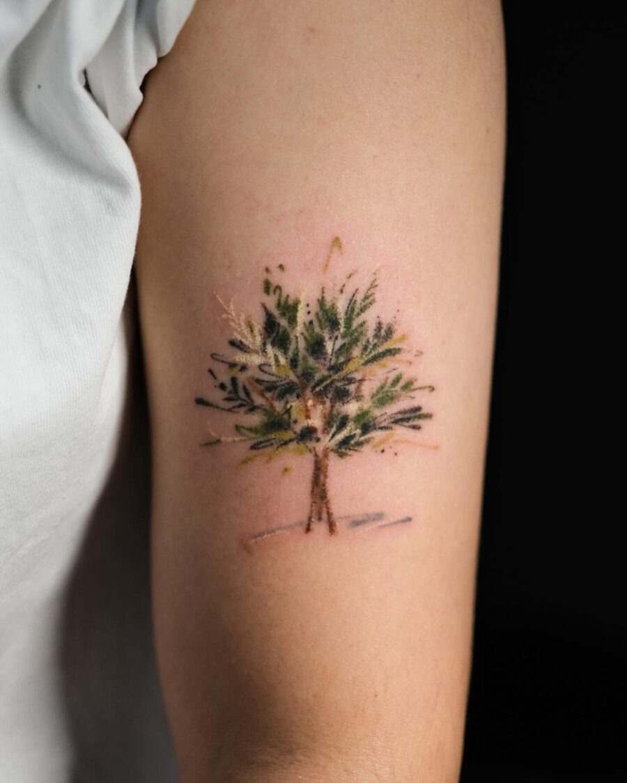 Vibrant watercolor redwood tree tattoo design Tattoo Design