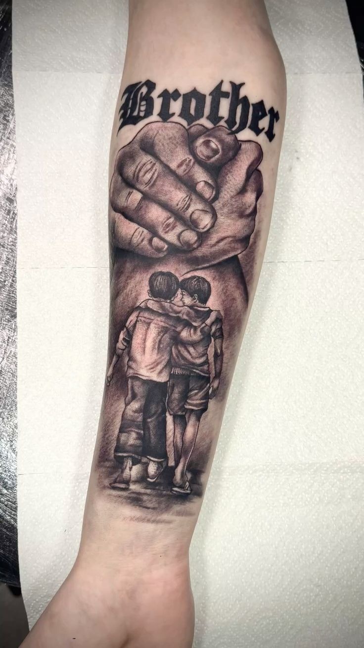 Embracing Brothers Portrait Tattoo Design