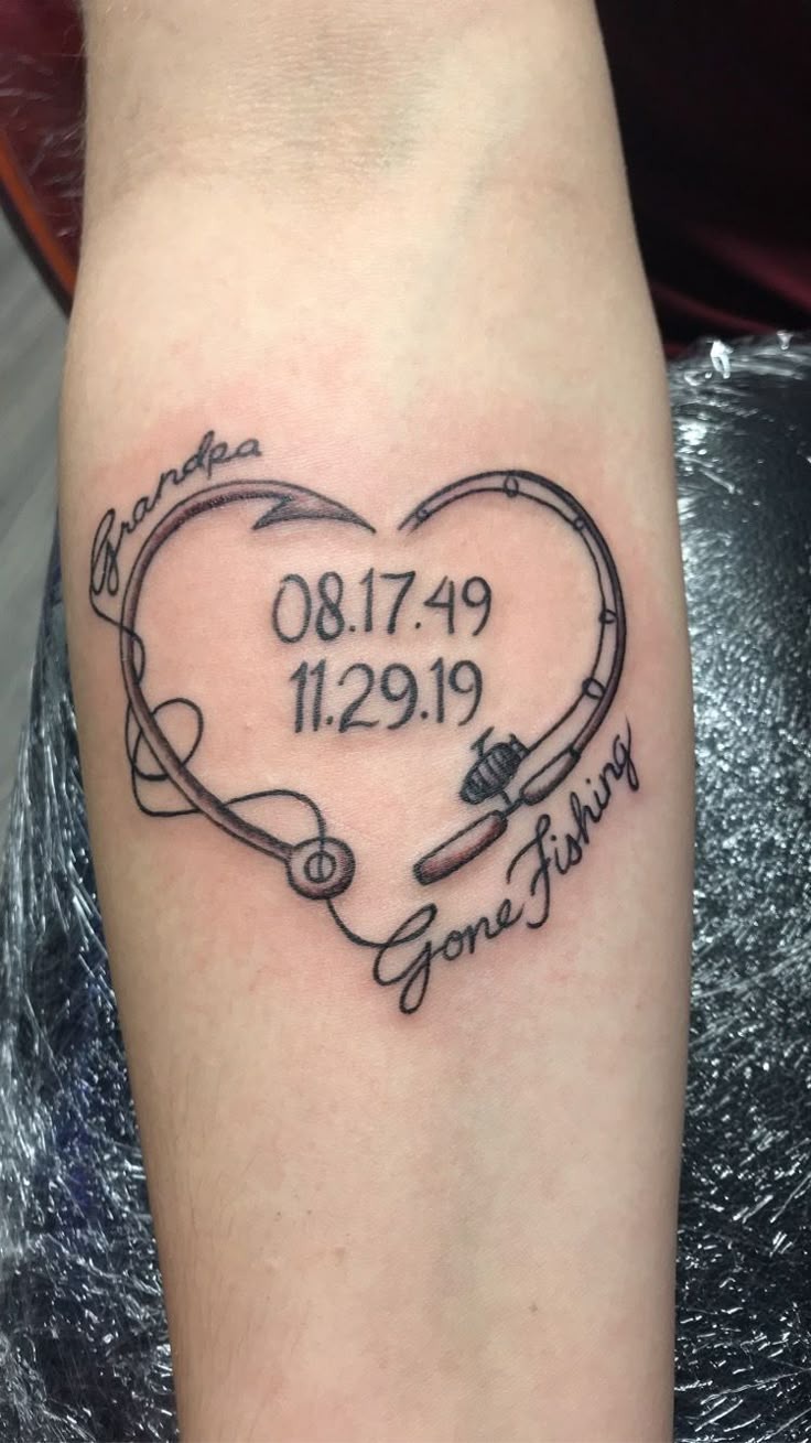 Gone Fishing Memorial Heart Tattoo Design