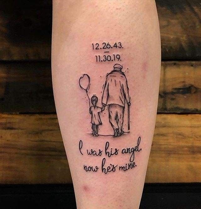 Grandfather and Child Silhouette Tattoo Design