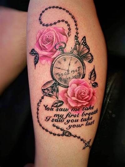 Pocket Watch and Roses Memorial Tattoo Design