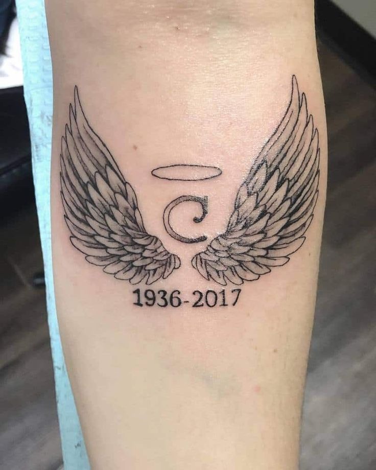 Simple Angel Wings with Dates Tattoo Design