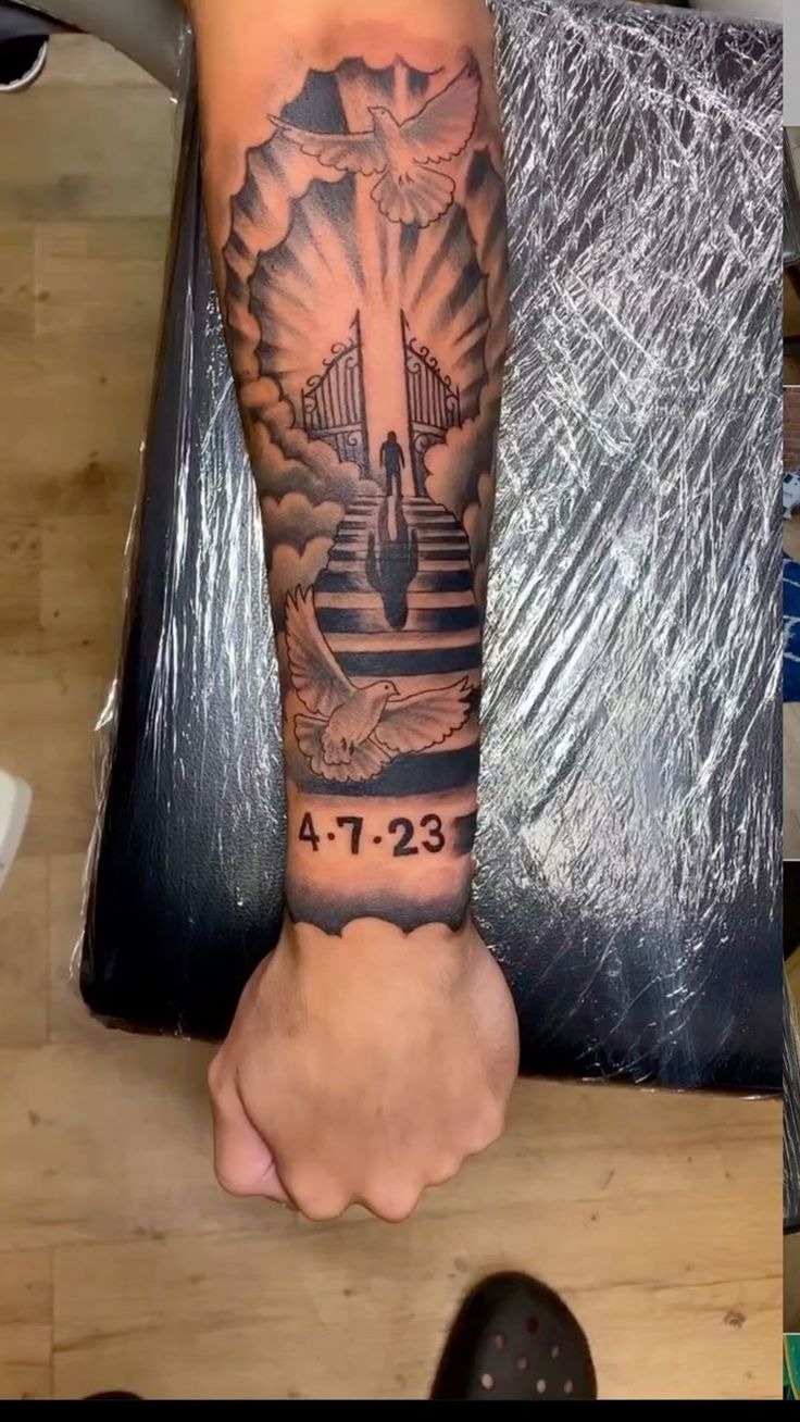 Stairway to Heaven with Dove Tattoo Design