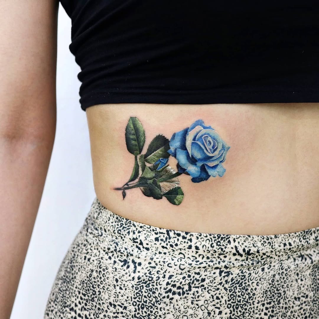 Stunning Blue Rose Rib Tattoo Inspiration Tattoo Design