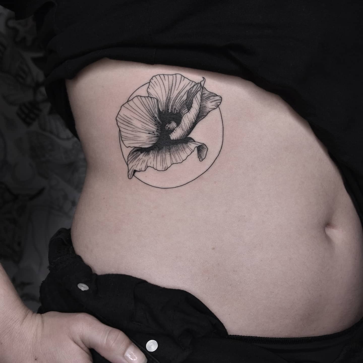 Poppy Flower Circle Rib Tattoo Tattoo Design