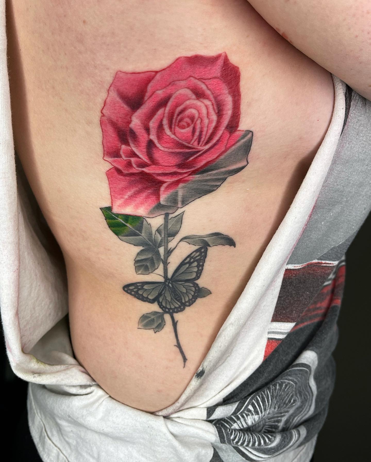Rose and Butterfly Rib Tattoo Tattoo Design