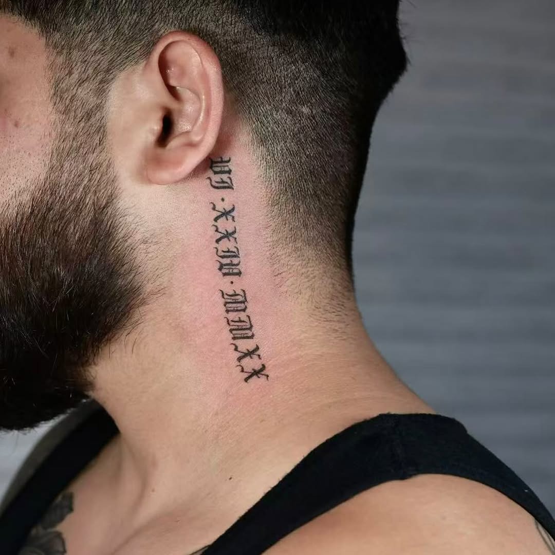 Stylish Roman Numerals on the Neck Tattoo Design