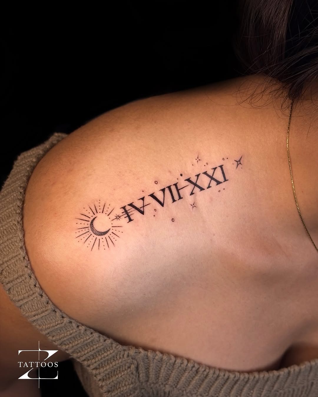 Stylish Roman Numerals with Celestial Elements Tattoo Design