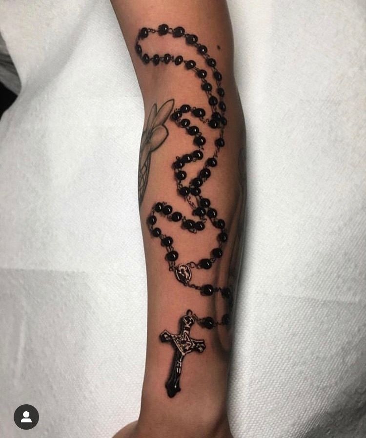 Bold Black Beaded Rosary Tattoo Tattoo Design