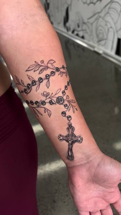 Botanical Rosary Forearm Tattoo Tattoo Design
