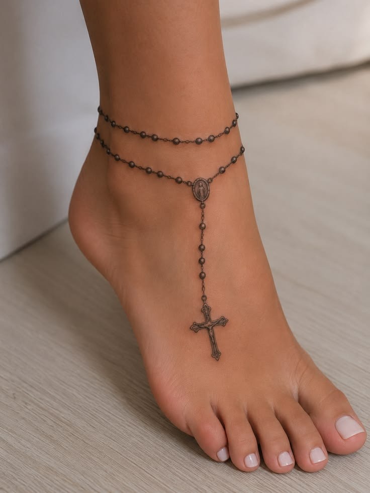 Delicate Rosary Anklet Tattoo Tattoo Design