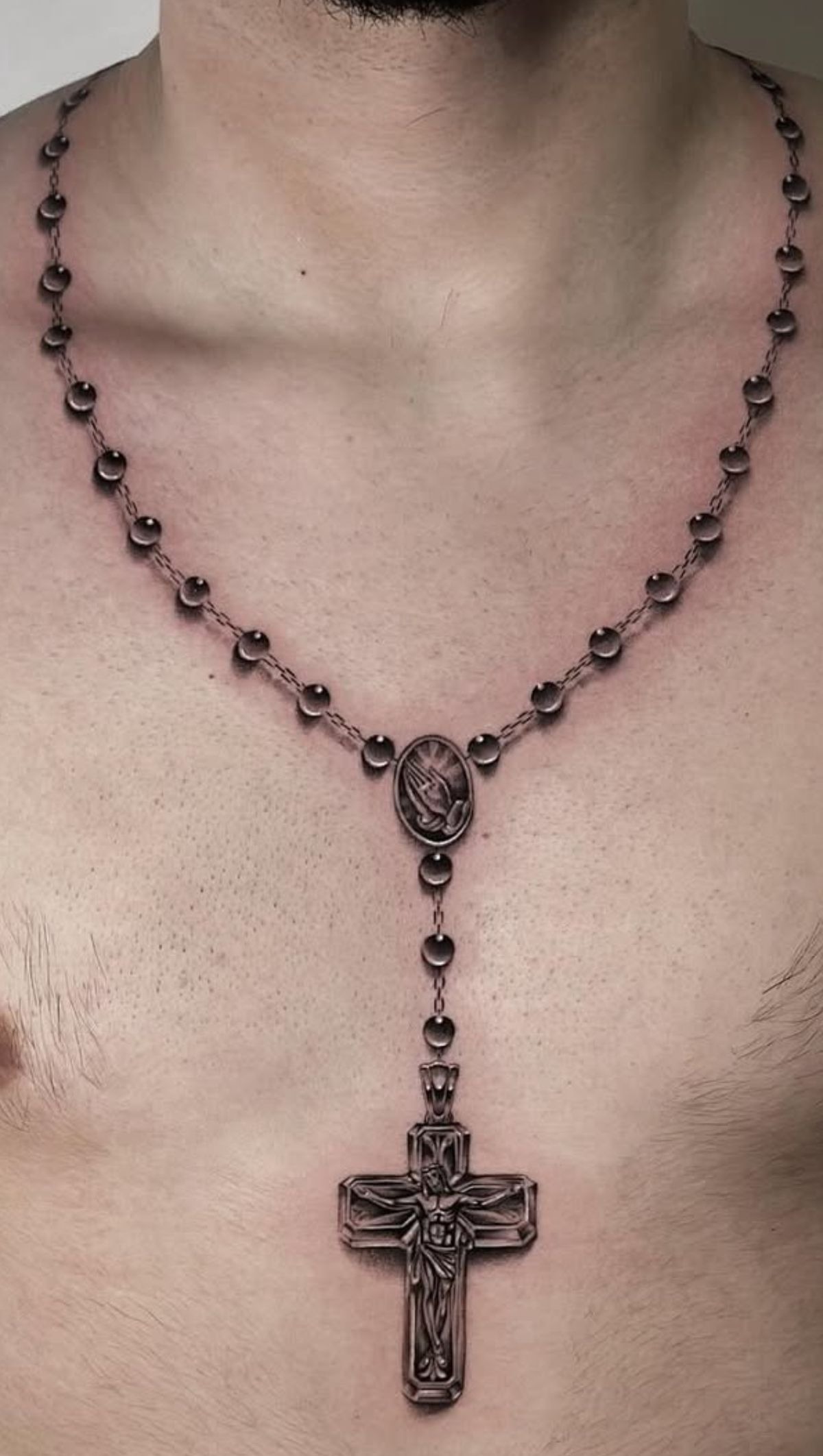 Necklace-Style Chest Rosary Tattoo Tattoo Design