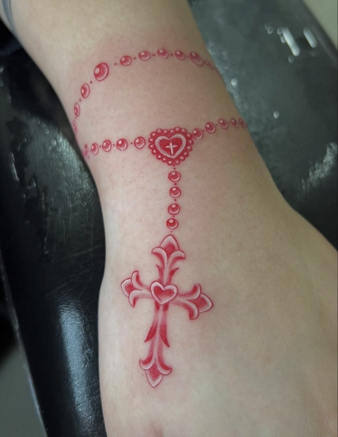 Red Sacred Heart Rosary Tattoo Tattoo Design