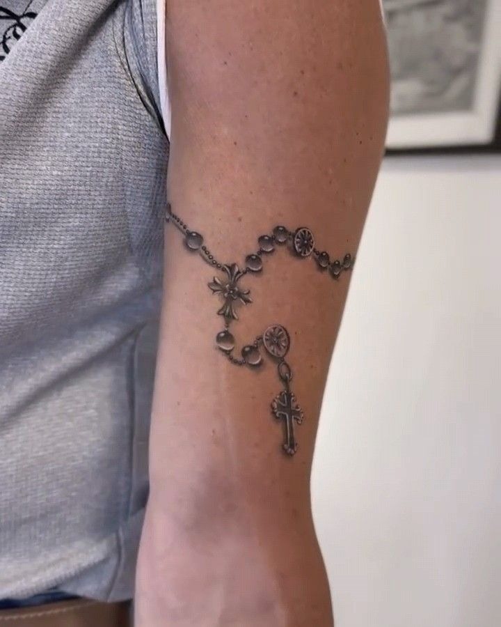 Wrapped Rosary Upper Arm Tattoo Tattoo Design