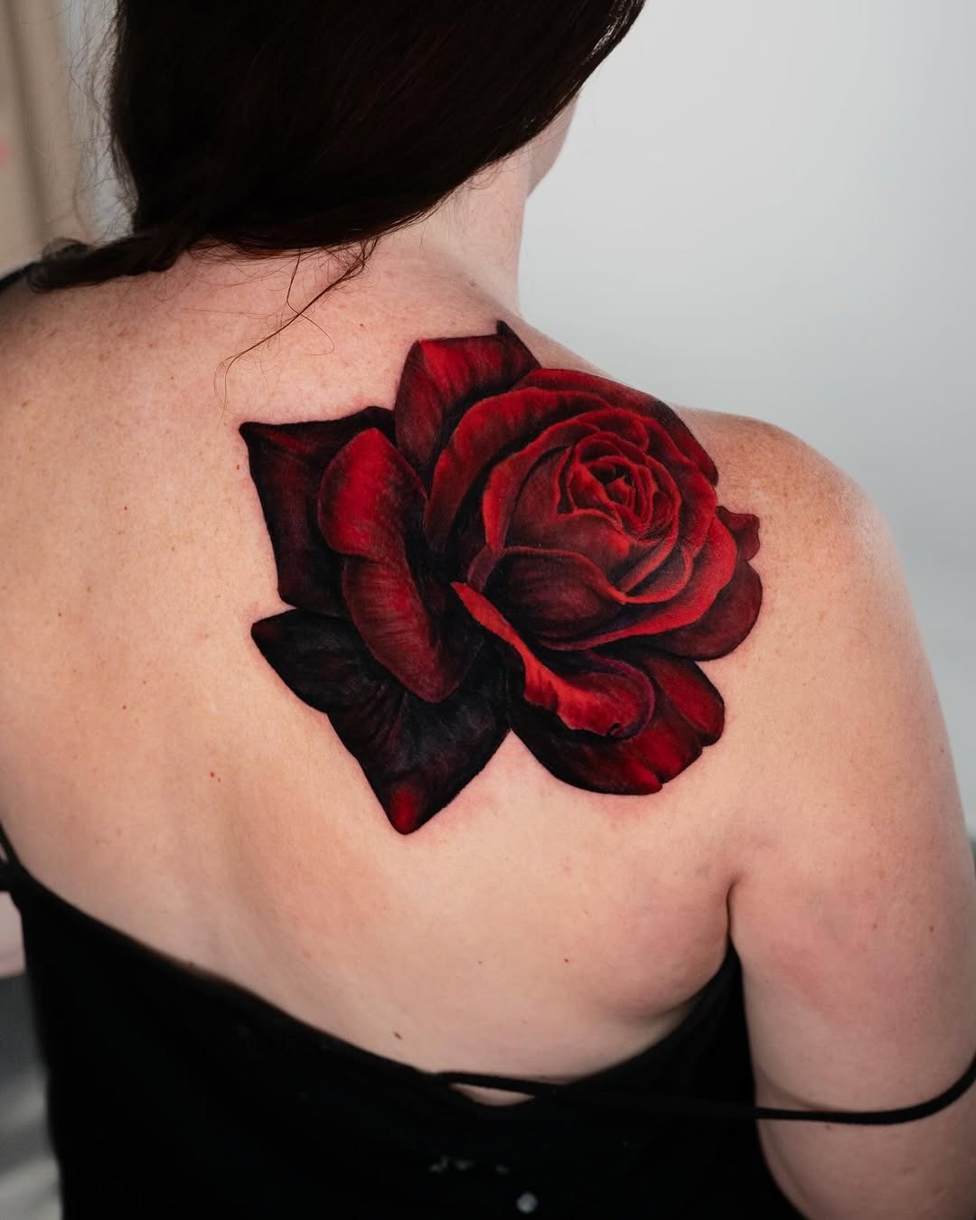 Bold Red Rose Tattoo on Shoulder Area Tattoo Design