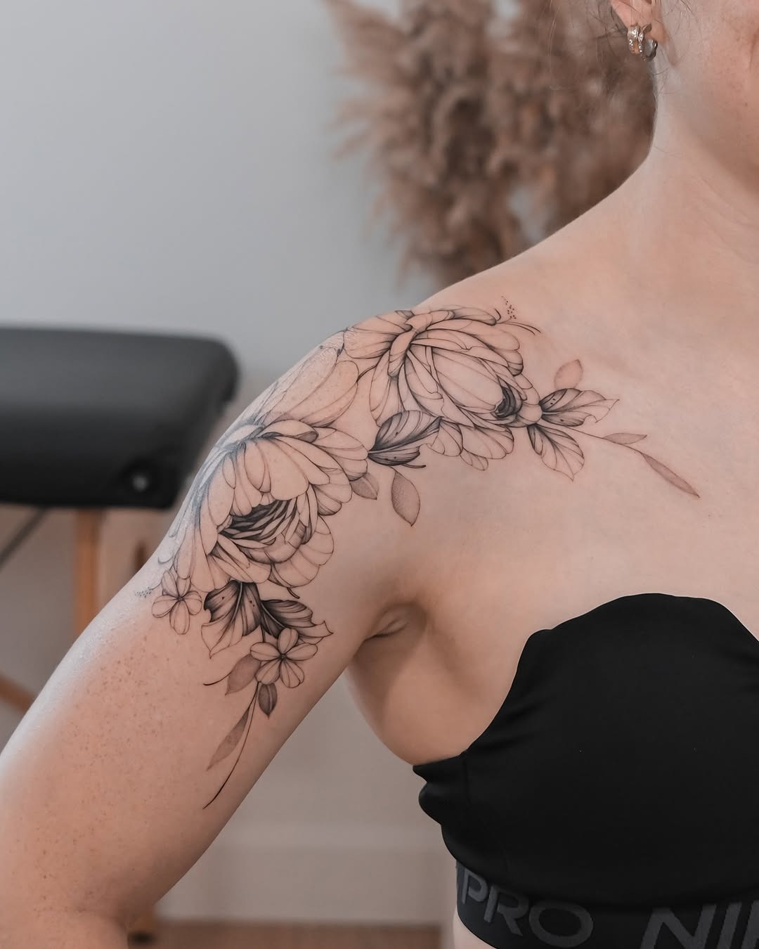 Elegant Rose Tattoo Design on Shoulder Tattoo Design
