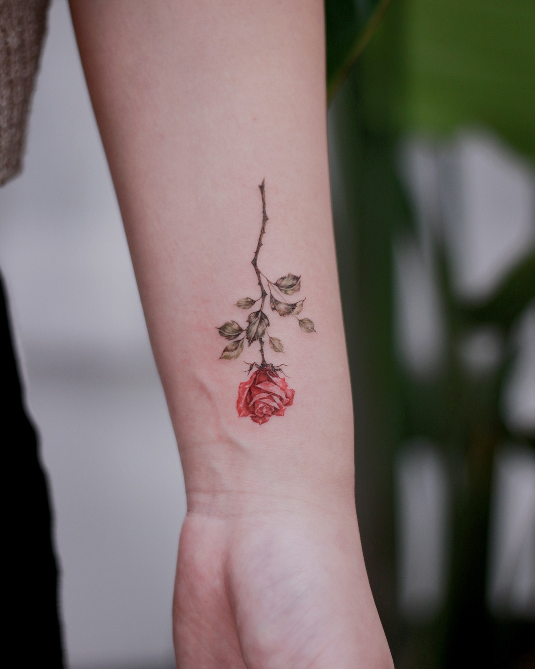 Elegant rose tattoo with subtle earthy tones Tattoo Design