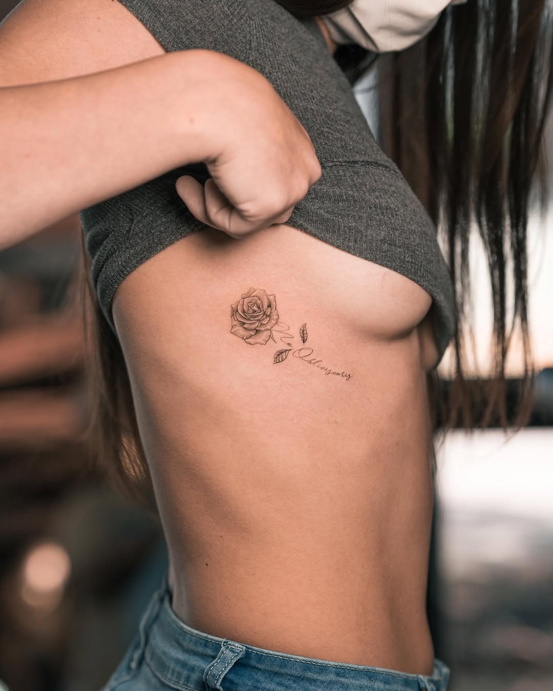 Feminine Rose Tattoo on Side Body Tattoo Design