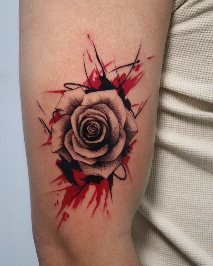 Grunge Rose with Ink Splash Energy Tattoo Design