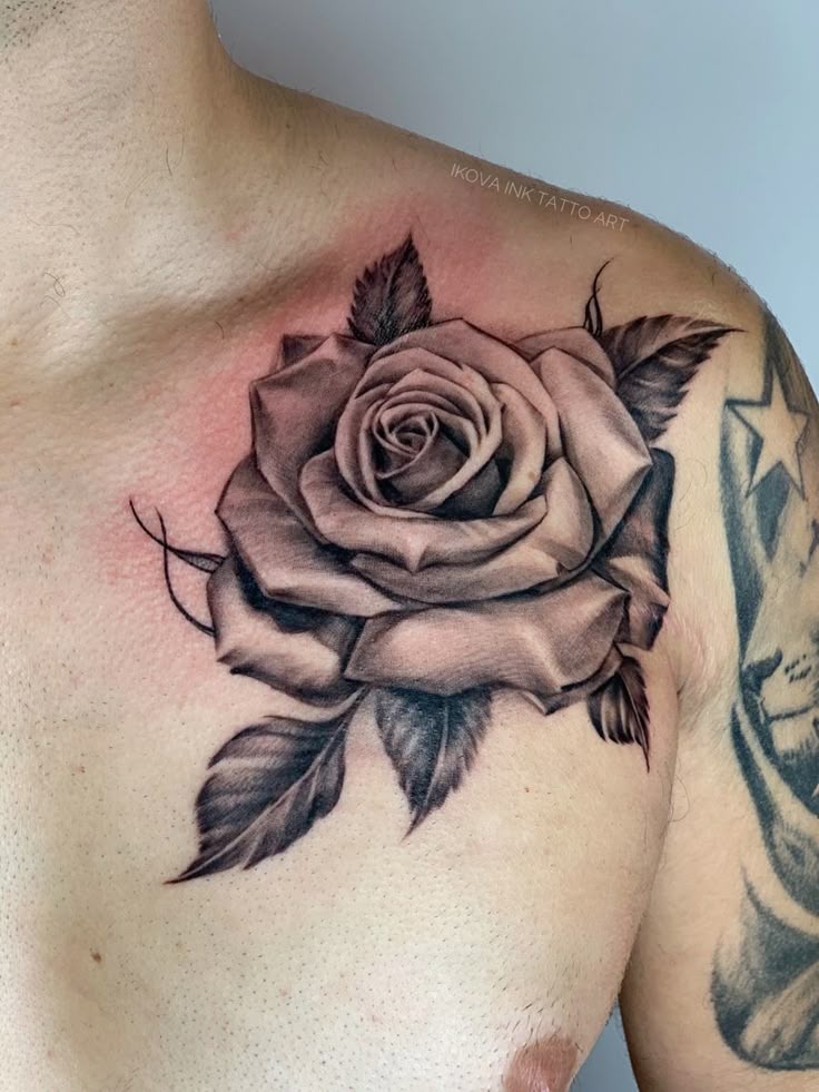 Shadow rose on the chest Tattoo Design