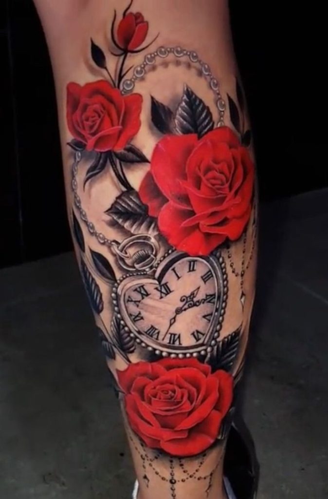 Timeless elegance with crimson blossoms Tattoo Design