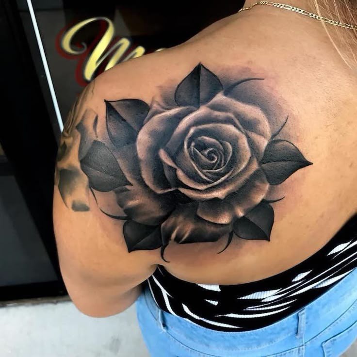 Ultra-realistic shoulder rose Tattoo Design