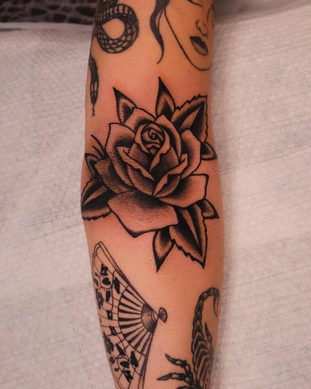 Stunning black rose tattoo on the forearm Tattoo Design