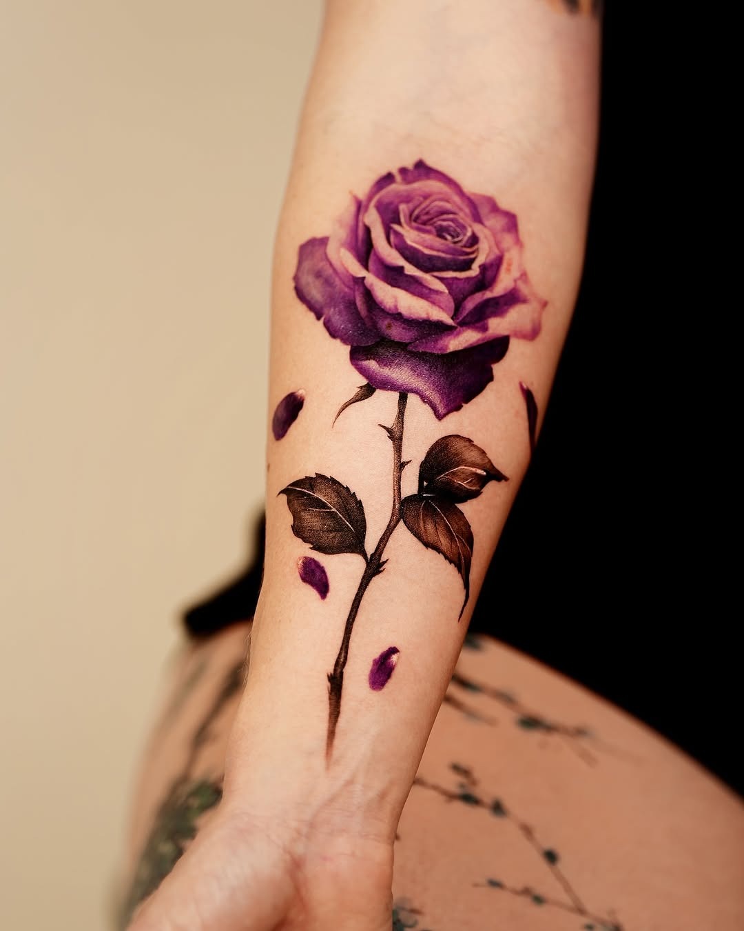 Stunning Purple Rose Tattoo with Artistic Detail Tattoo Design
