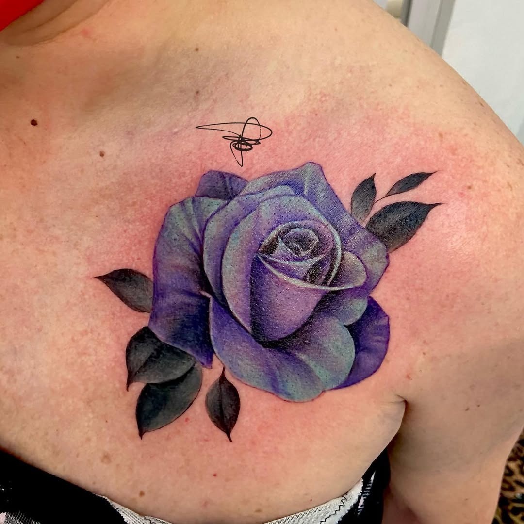 Stunning purple rose tattoo with rich detailing. Tattoo Design