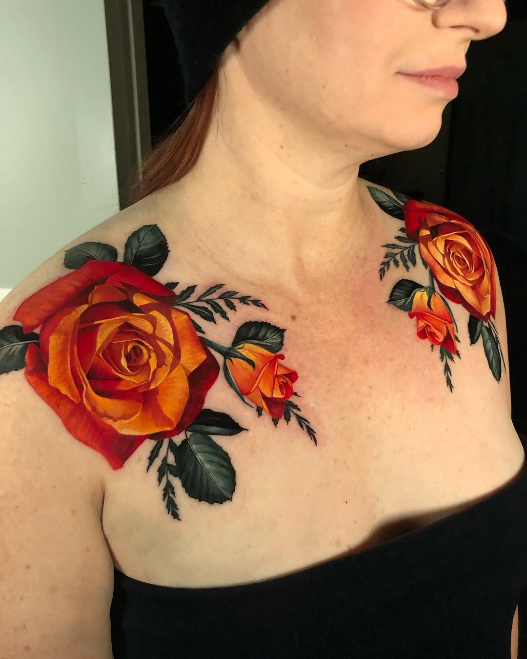 Stunning roses on shoulder: A floral masterpiece Tattoo Design