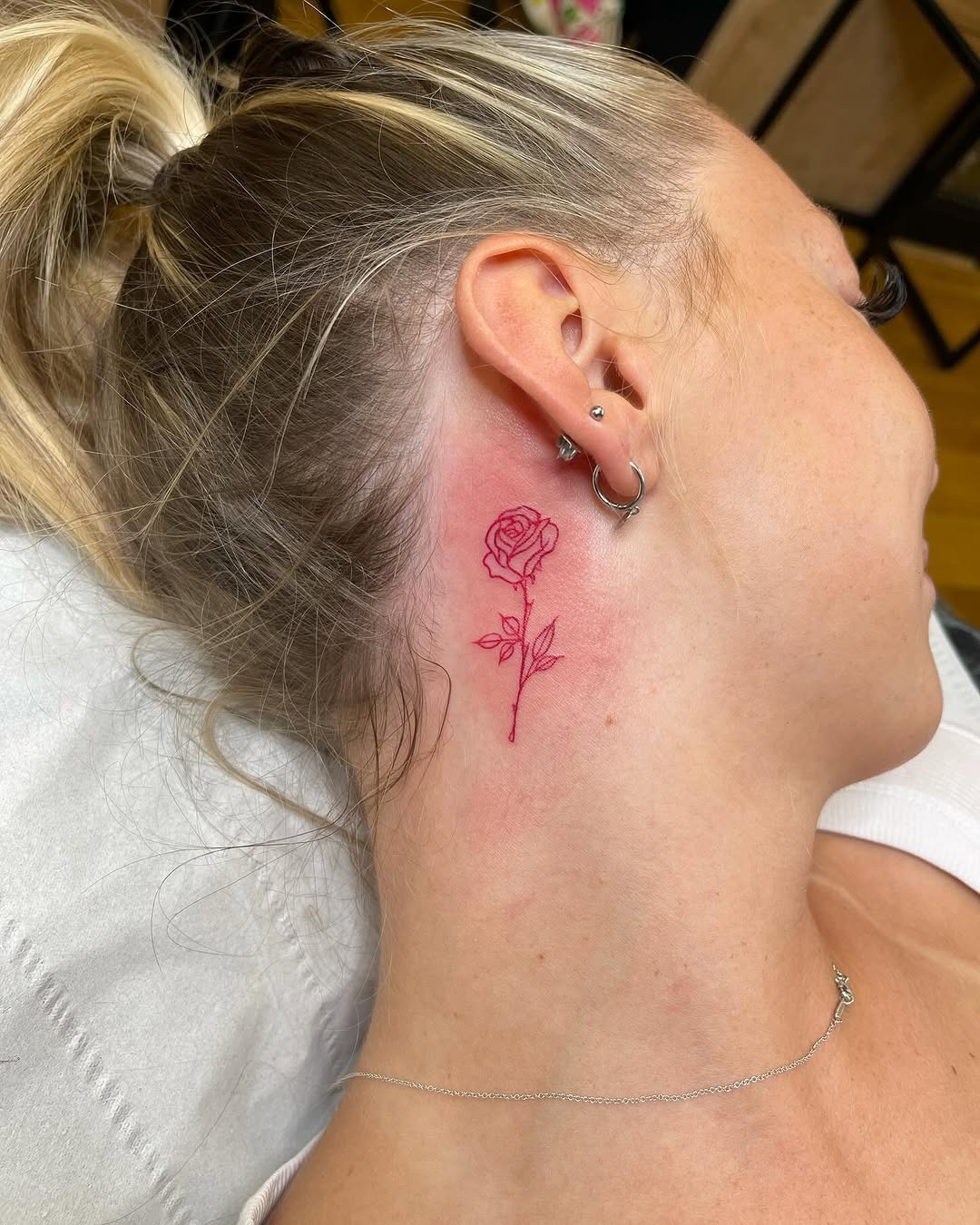 Stunning side neck rose tattoo design Tattoo Design