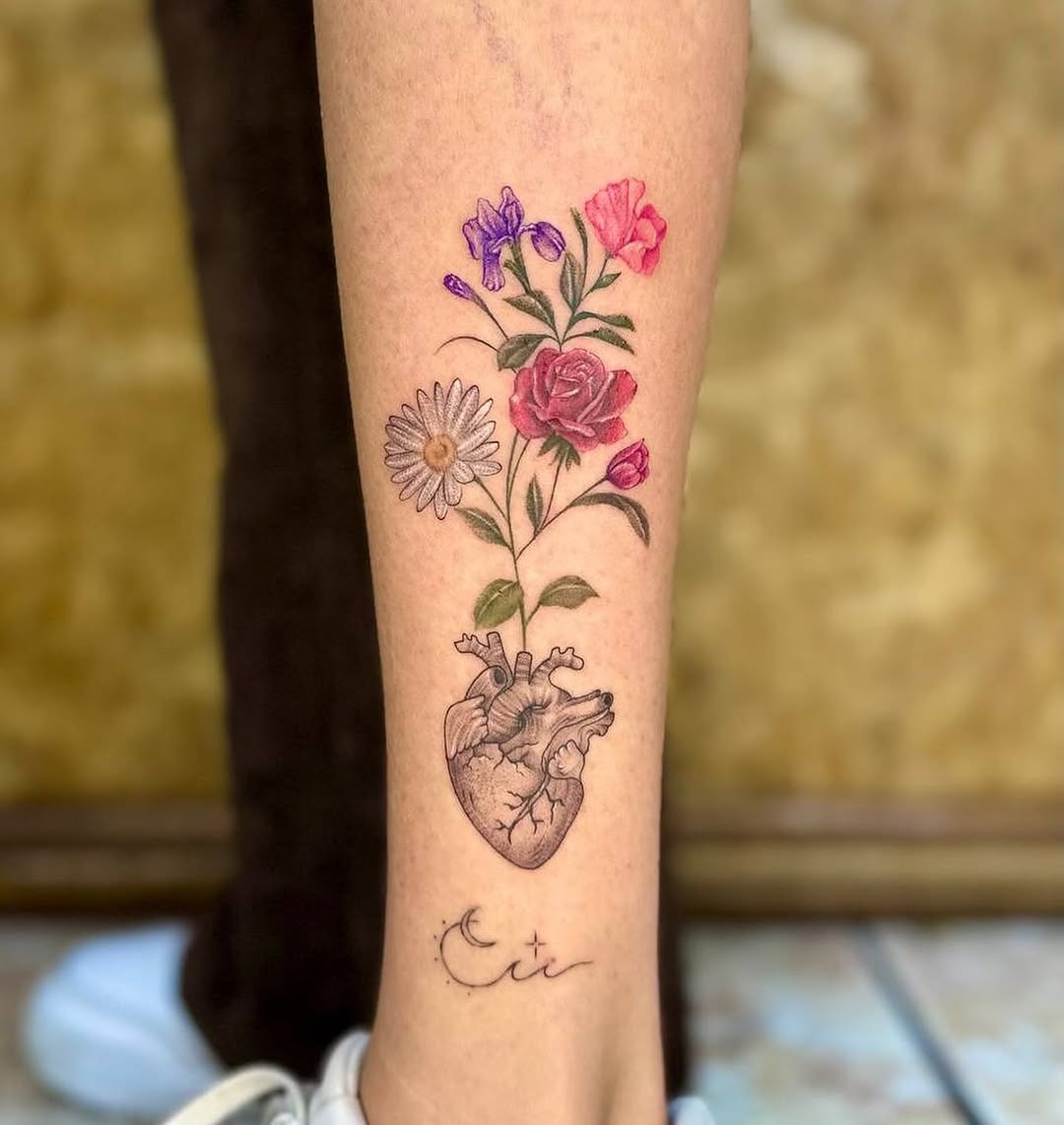 Stunning tattoo merging heart and flowers Tattoo Design