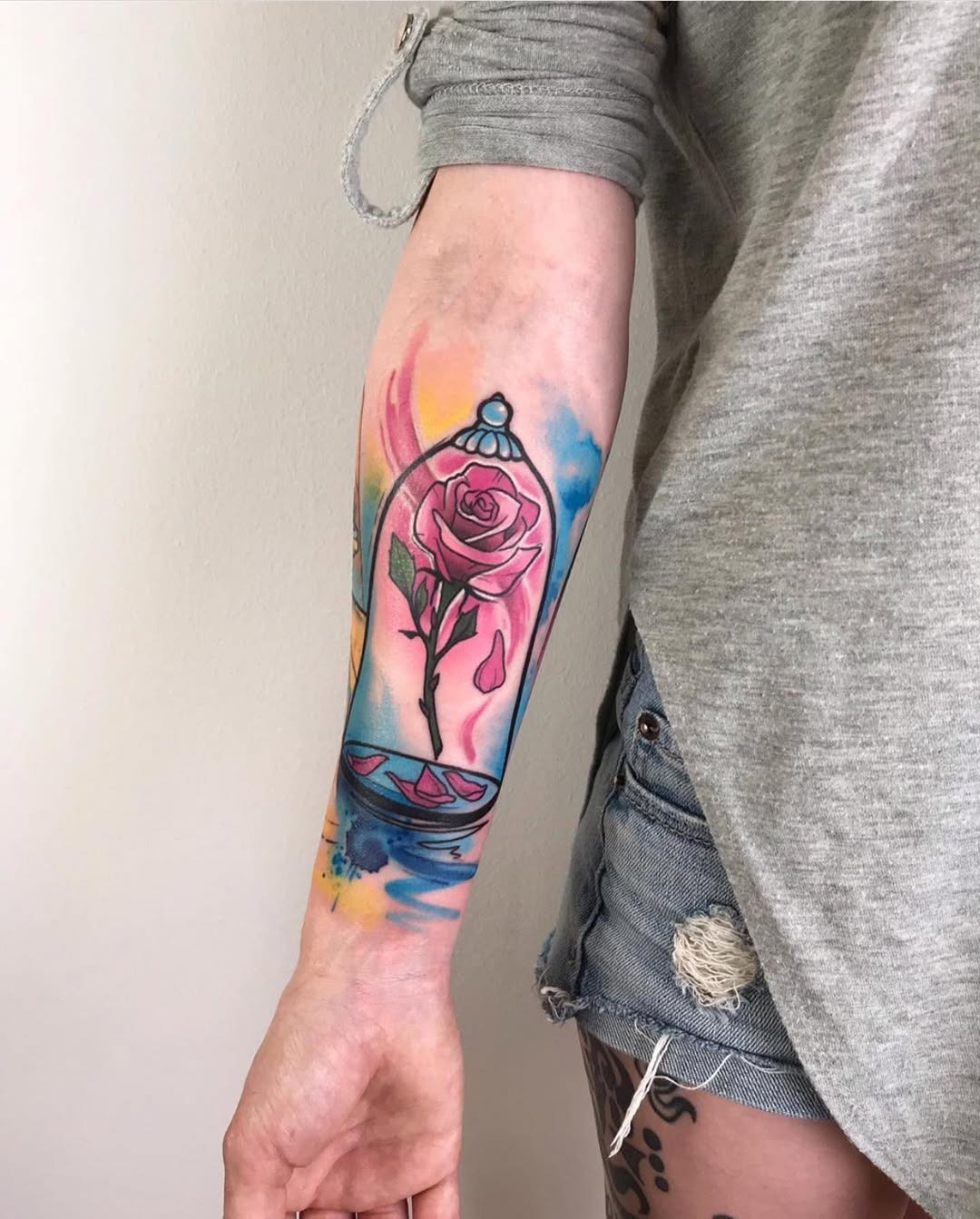 Vibrant rose in a whimsical glass jar Tattoo Design