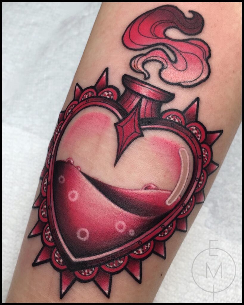 Baroque Sacred Heart with Flame Accents Tattoo Tattoo Design