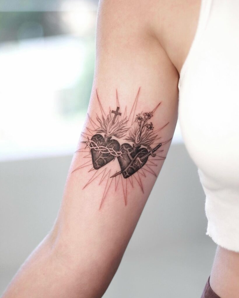 Delicate Sacred Heart Handpoke Tattoo Tattoo Design