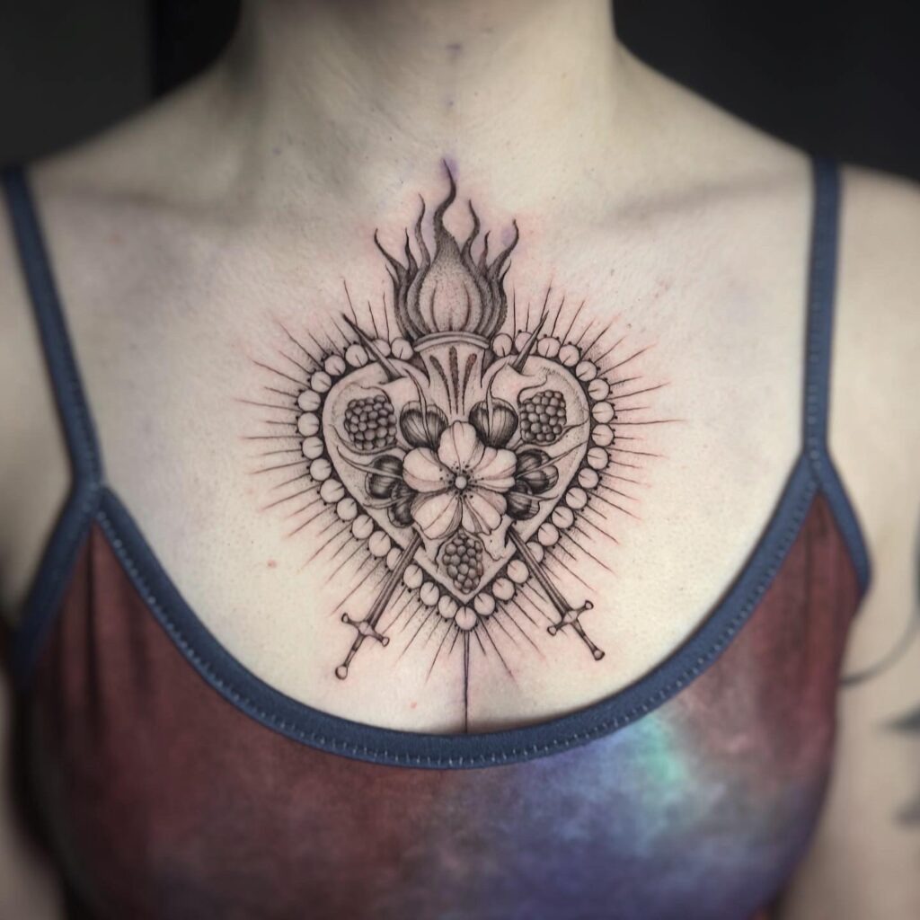 Intricate Sacred Heart Back Tattoo Tattoo Design