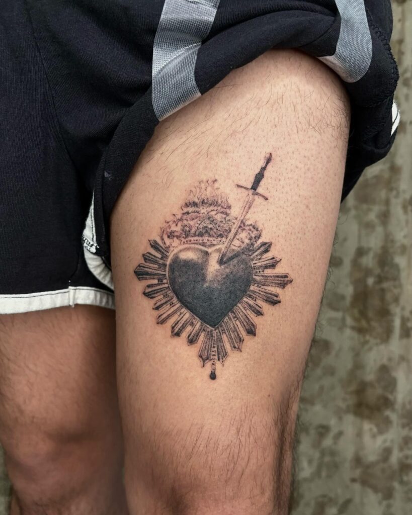 Neo-Traditional Sacred Heart with Thorns and Eye Tattoo Tattoo Design