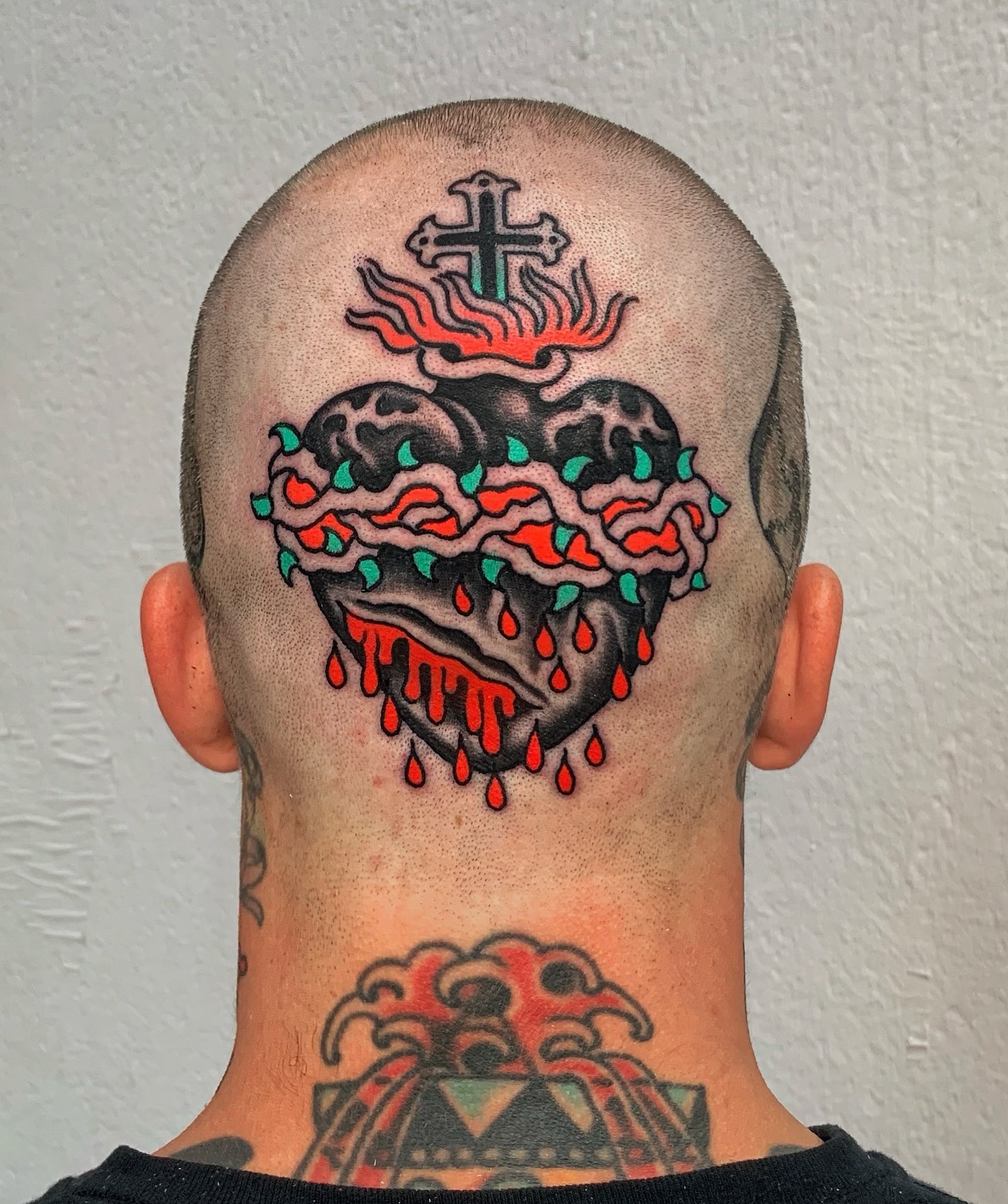 Sacred Glass Heart with Chain and Cross Tattoo Tattoo Design